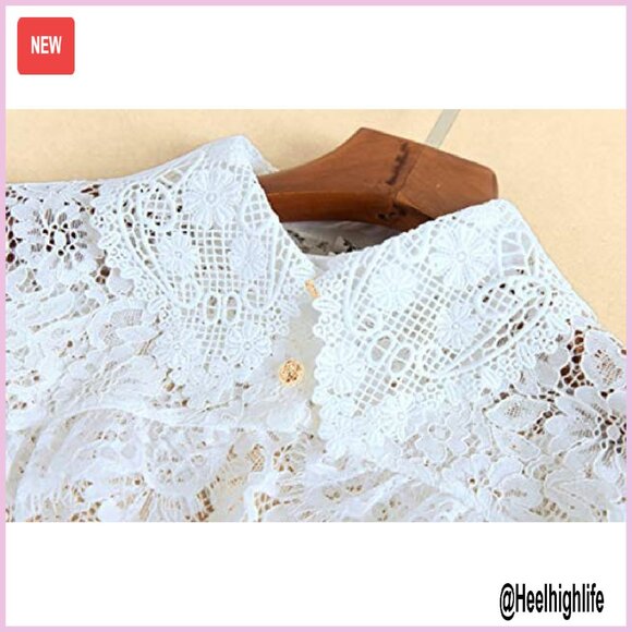 Detachable Dickey Blouse Lace Crop Top Long Sleeves Button Front - Picture 7 of 8